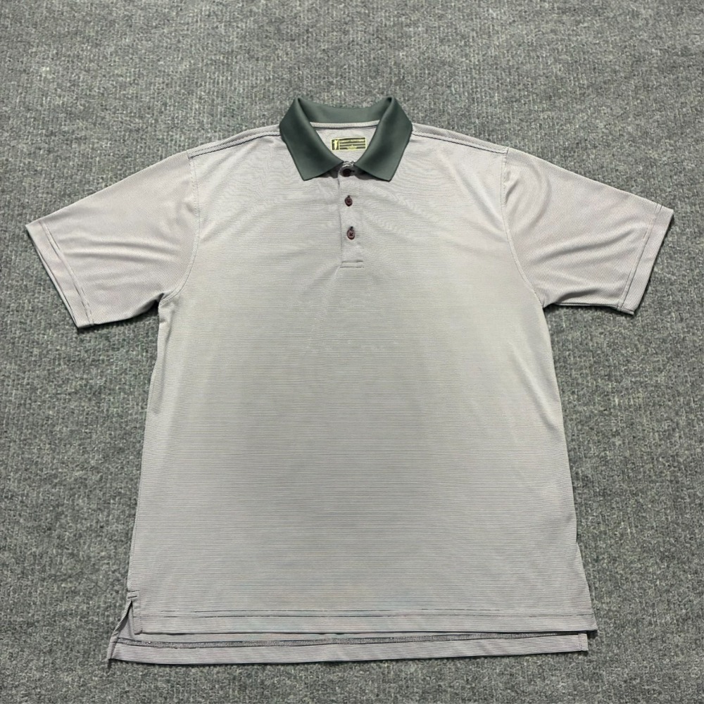 Fairway Outfitters Mens Polo Shirt Size L Gray Striped‎ Casual Short Sleeve
